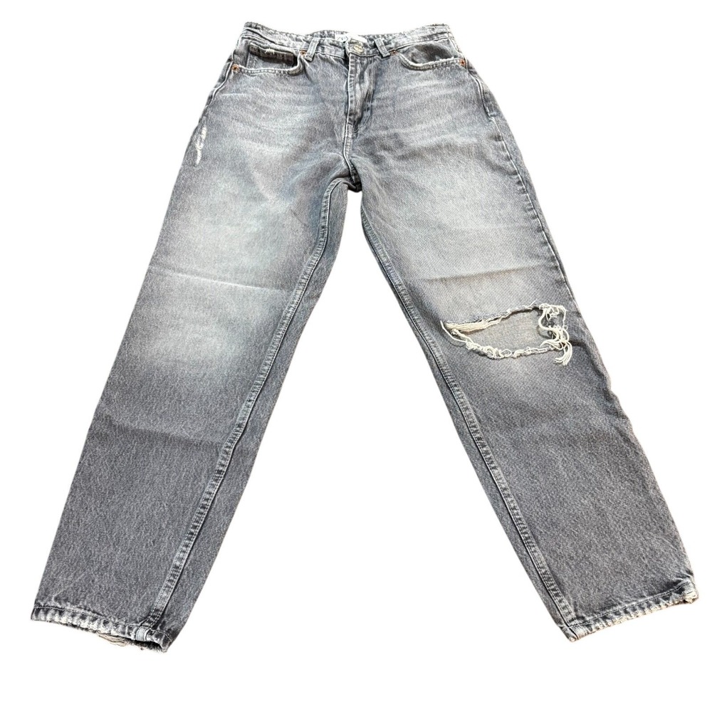 ZARA Womens 4 Gray Wash Distressed Wide Leg Jeans Ripped Baggy Denim EUR 36